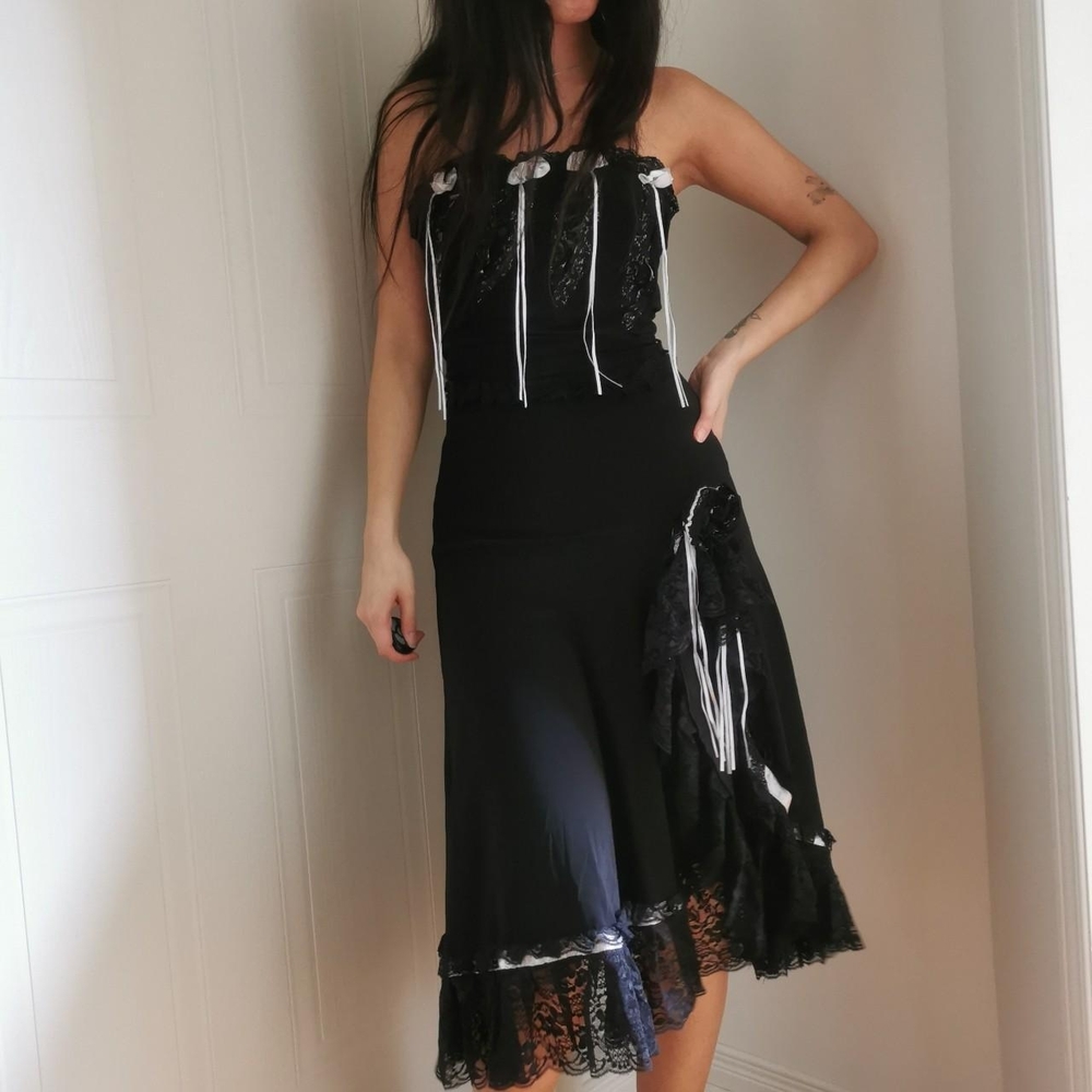 Elegant Black and White Lace Dress